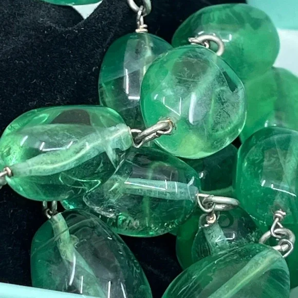 Vintage Signed Gerard Yosca Green Stone Necklace & Blue Chalcedony Pendant - Picture 16 of 16